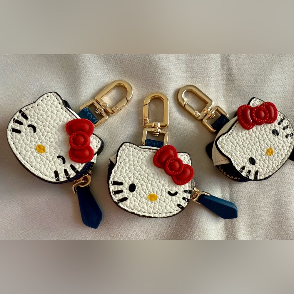 Hello Kitty White and Red Keychain with Gold Accents